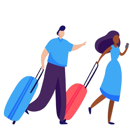 A couple holding suitcases